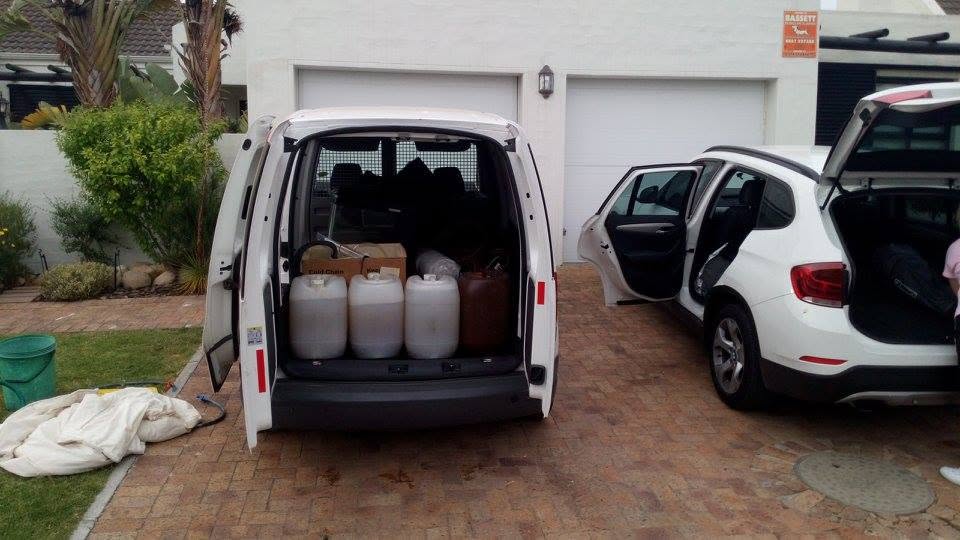 Water drums and equipment in the Fish Tank Boys caddy